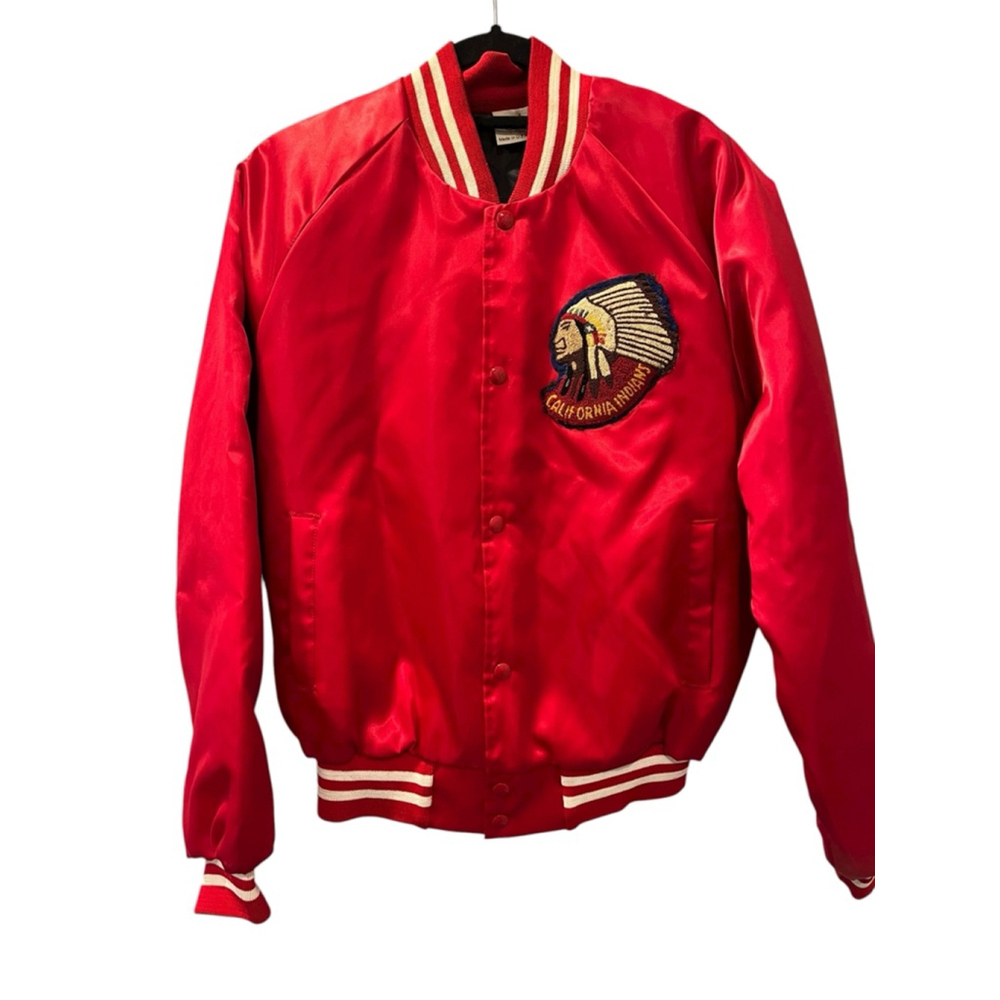 Vintage 70's California Indians Auburn Sportswear Size Medium Red Bomber Jacket